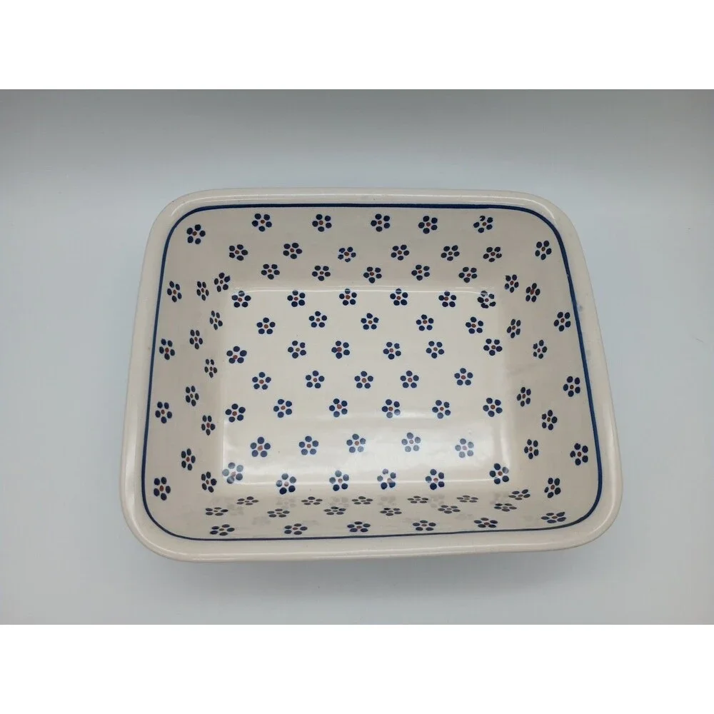 Polish Pottery Blue Flowers Casserole Baking Dish 8x10 Ceramika Z.Boleslawca